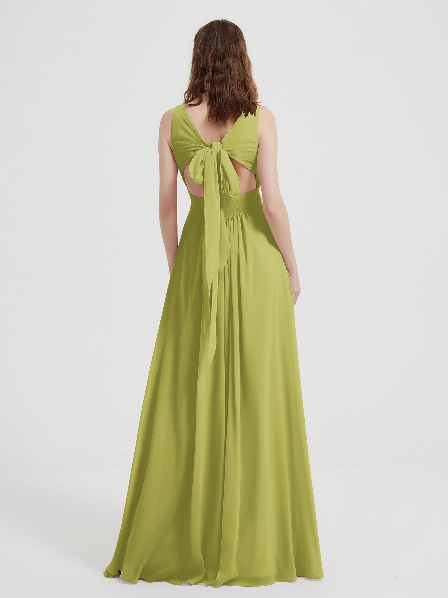 Open Back Chiffon Dresses with V neck Clover